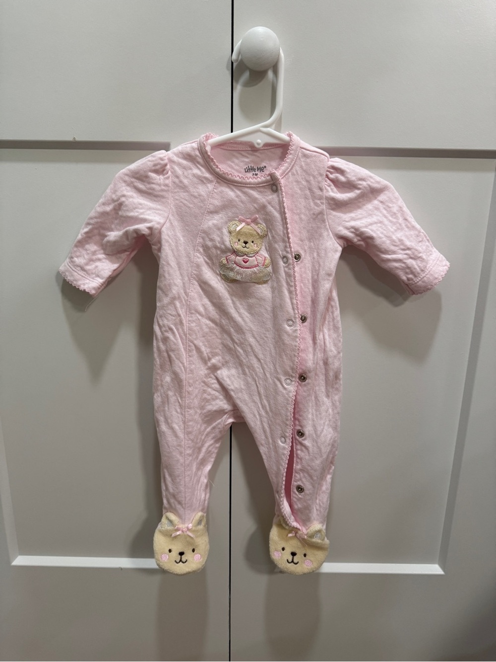 Little Me Light Pink Footed Baby One-Piece with Bear